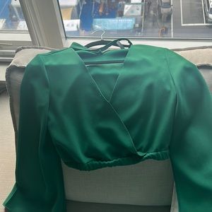 Green V-neck Crop top. Long sleeve